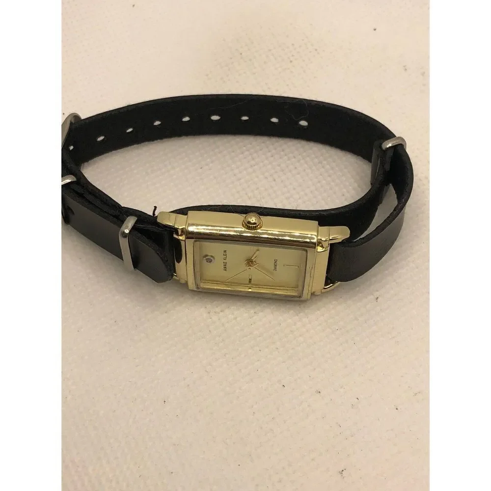 Anne Klein AK/3036 Unisex Black Leather Analog Cream Dial Quartz Watch OL158